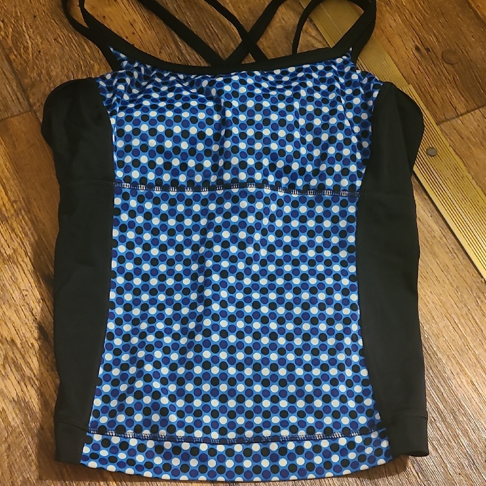 Lands' End Black and Blue Polka Dot Bikini Top